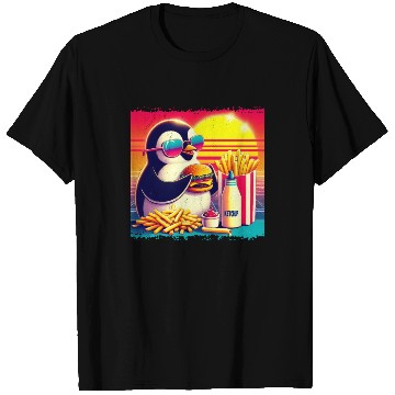 Discover Vintage Penguin in Retro Sunset Dining T Shirts