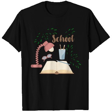 Discover School print with plants open book and eyeglasses T Shirts