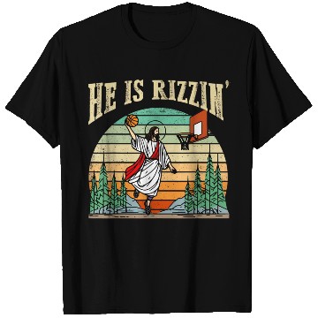 Discover He Is Rizzin Funny Basketball Easter Christian T Shirts