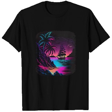 Discover Retro Sunset Sailboat Tropical Beach For a T Shirts