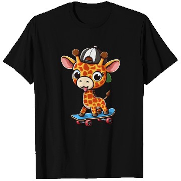Discover Cheeky Skater Giraffe on Skateboard T Shirts