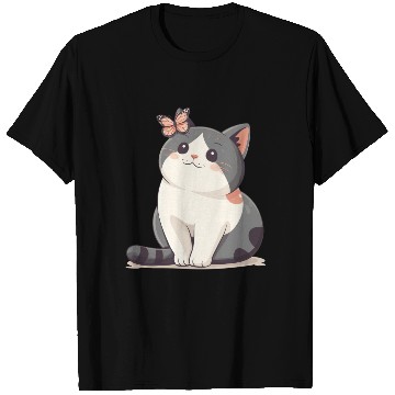 Discover Cute Kawaii Cat and Butterfly T Shirts