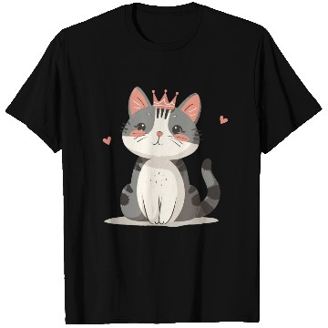 Discover Kawaii Cat Queen and Hearts T Shirts