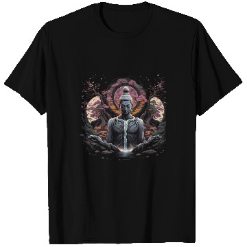 Discover Buddha's Serenity: Cherry Blossom Waterfall T Shirts
