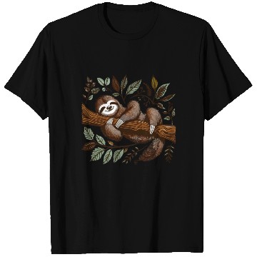 Discover A sloth is sleeping on a tree branch T Shirts .