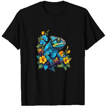 Discover Chameleon Sitting on Branch Surrounded by Flowers T Shirts