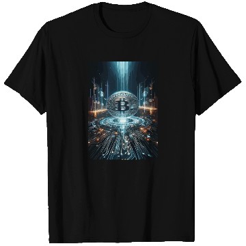 Discover Cyber Bitcoin Vortex - Futuristic Design T Shirts