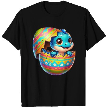 Discover Easter Egg Dino T-Rex Hatching Colorful Cartoon T Shirts