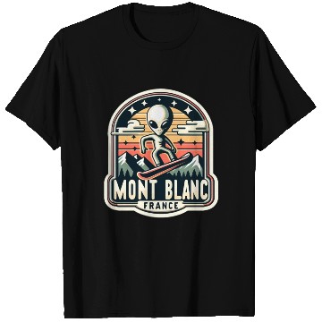 Discover Mont blanc chamonix french alps Alien on snowboard T Shirts