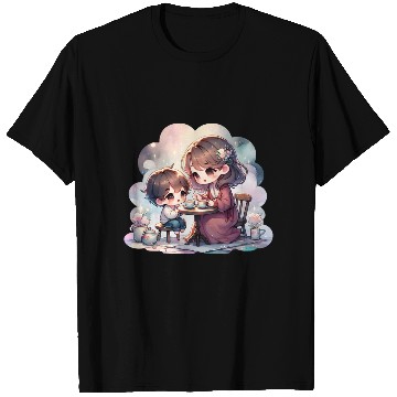 Discover Mother and Son Enjoying a Cozy Tea Party T Shirts