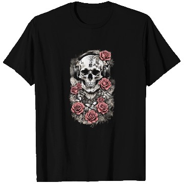 Discover Rock & Roses T Shirts: Skull, Roses & music nout