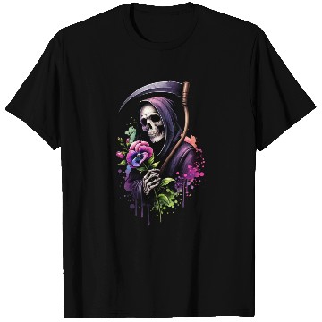 Discover Grim Reaper Holding Sweet Pea flower T Shirts
