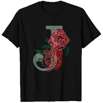 Discover Capital letter J monogram and contour rose flowers T Shirts
