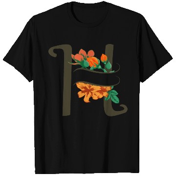 Discover Capital letter H monogram with roses and lily T Shirts