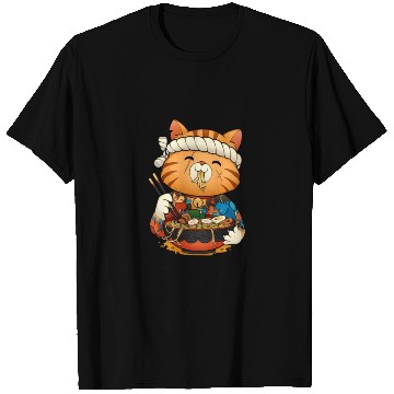 Discover Cute anime cat eating ramen noodles T Shirts