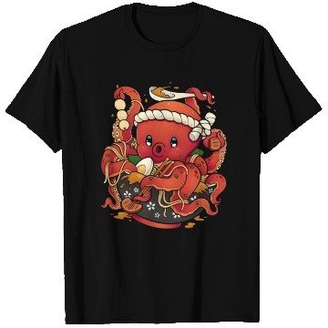 Discover Cute Anime Octopus Eating Ramen Noodles T Shirts