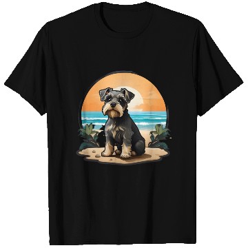 Discover A miniature schnauzer dog in the beach T Shirts