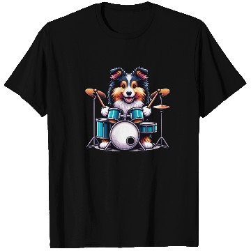 Discover Cool Sheltie Puppy Drummer Design T Shirts