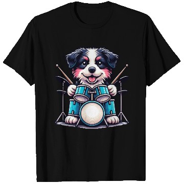 Discover Cool Border Collie Drummer Puppy Design T Shirts