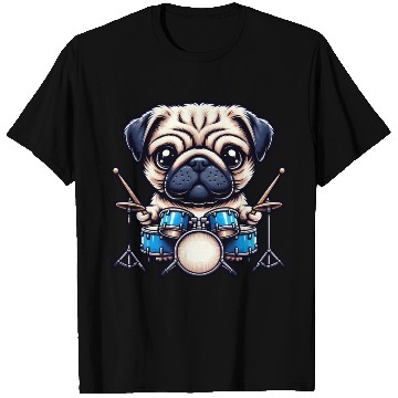 Discover Cool Pug Drummer Puppy Beats Design T Shirts