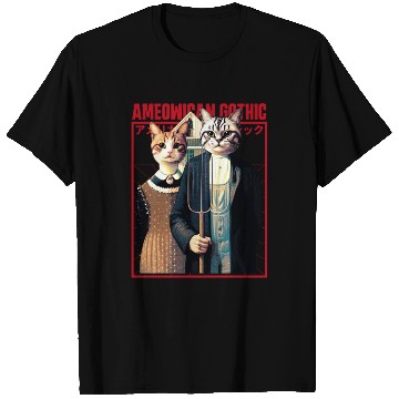 Discover Ameowican Gothic - Timeless Farmer Feline Elegance T Shirts