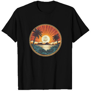 Discover Retro Beach Sunset Funny Crypto Blockchain T Shirts