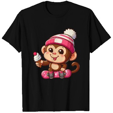Discover Chimpanzee Snowboarder Winter Action T Shirts