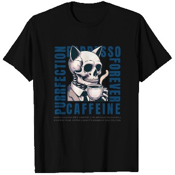 Discover Cat Skull Caffeine Connoisseur - Eternal Coffee T Shirts