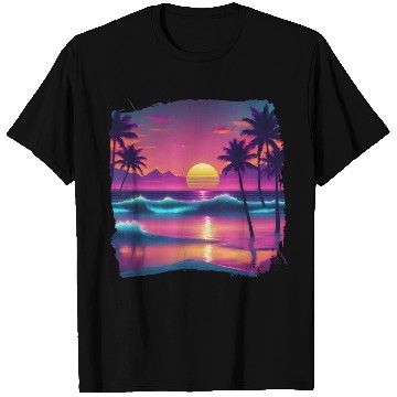 Discover 80s AI Airbrushed Beach Scene -Kids T Shirts