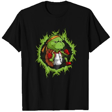 Discover Kung Fu Turtle With Halftone Fire Background T Shirts