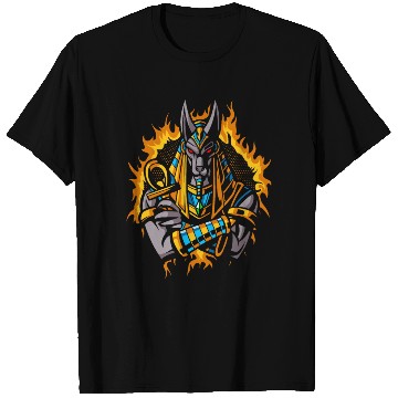 Discover Anubis God With Halftone Gold Fire T Shirts