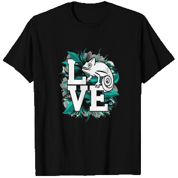 Discover Chameleon Lizard Love Green Teal Text Design T Shirts