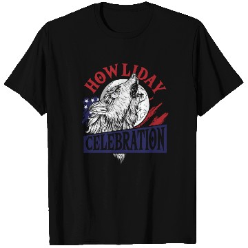 Discover Wolf 4th of July American Flag Howling Wolves T Shirts