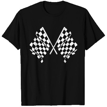 Discover Two car racing flags crossed start finish line T Shirts