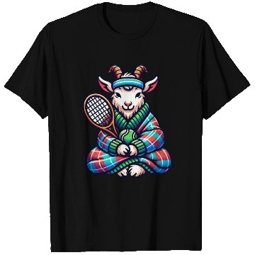 Discover Goat Tennis Player On Court Racket Match Design T Shirts