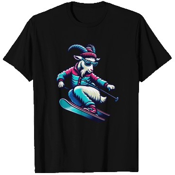Discover Funny Goat Skiing Down The Snowy Slopes T Shirts
