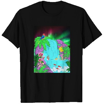 Discover Northern Lights Waterfall Serenity with Swimmers T Shirts