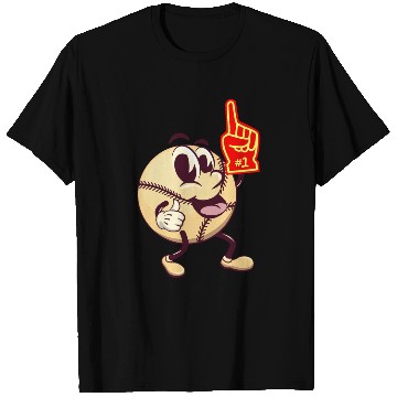 Discover baseball cartoon raising a foam finger number one T Shirts