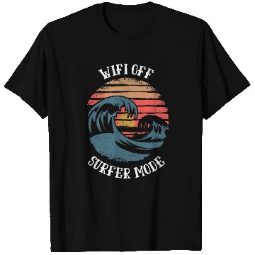 Discover WiFi Off Surfer Mode Surfing Sunset Vintage Gift T Shirts
