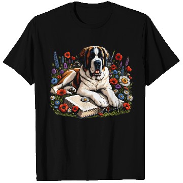 Discover Wildflower St Bernard Reading Book Dog Puppy Lover T Shirts