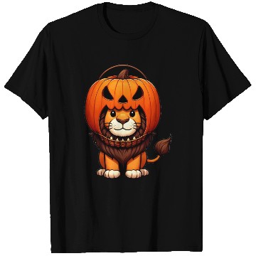 Discover Lion with Halloween Pumpkin Helmet T Shirts