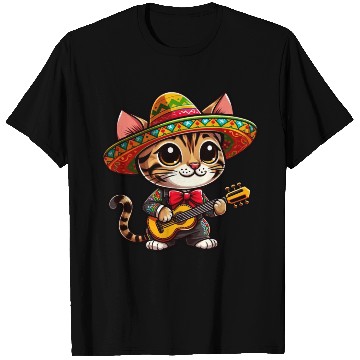 Discover Bengal Cat as Mariachi Guitarist Cinco de Mayo T Shirts