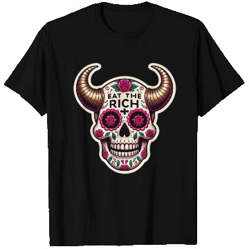 Discover Horned Sugar Skull, eat the rich skull T Shirts