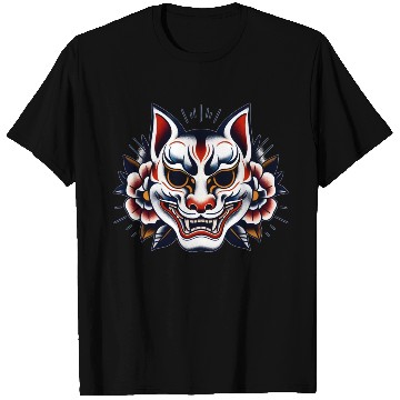 Discover AI Japanese Kabuki Fox Mask Design T Shirts