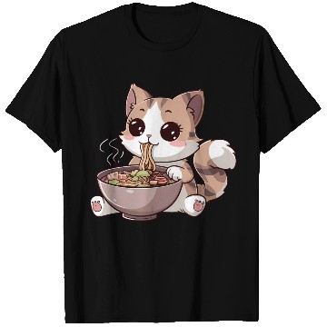 Discover Kawaii Cat Eating Ramen T Shirts