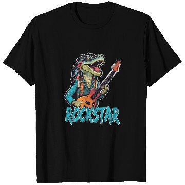 Discover Rockstar Reptile Musician with Electric Guitar T Shirts