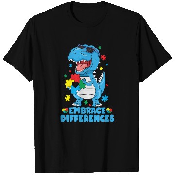 Discover Embrace Differences T Rex Dinosaur Autism Awarenes T Shirts