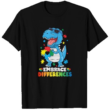 Discover Embrace Differences T Rex Dinosaur Autism Awarenes T Shirts