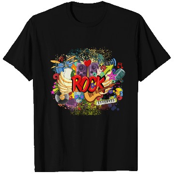 Discover Vector Rock n Roll Theme Guitar Piano Song Drum T Shirts