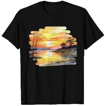 Discover Sunset on the river T Shirts